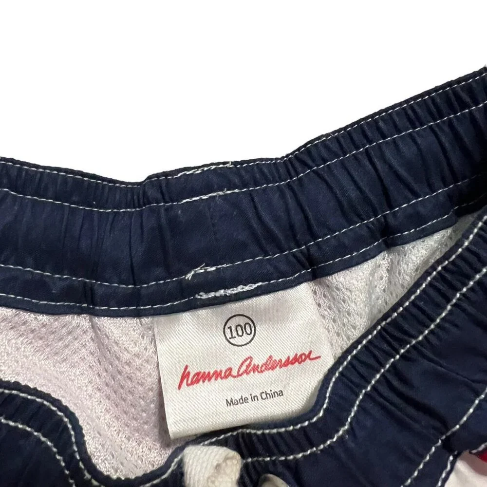 Hanna Andersson Sz 100 (4) Patriotic Hibiscus Floral Swim Trunks Shorts